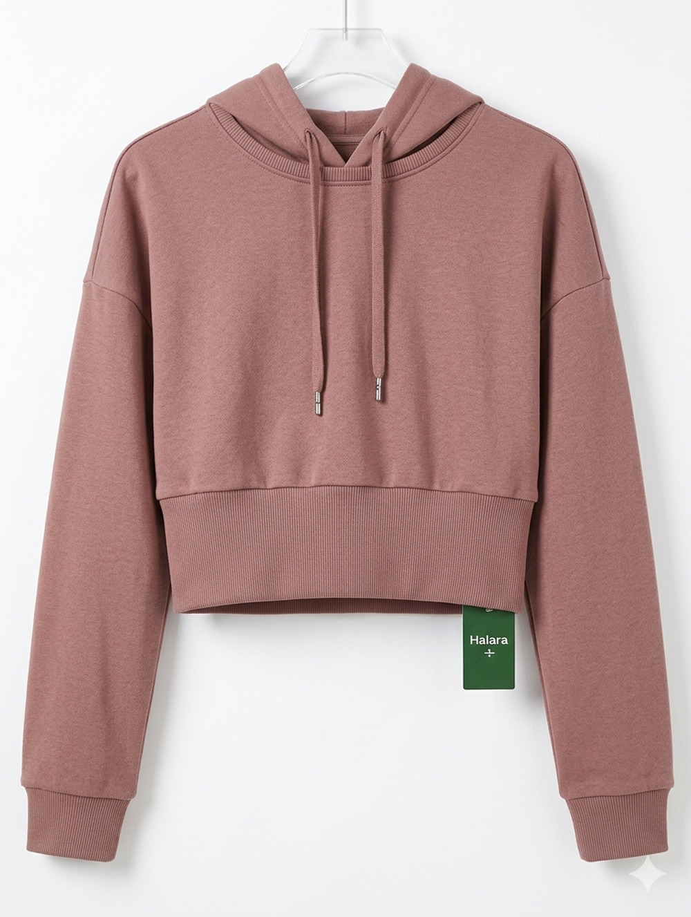 Halara Hoodie Sweatshirt Large Cropped Fleece Brown Pullover Removable Hood NWT